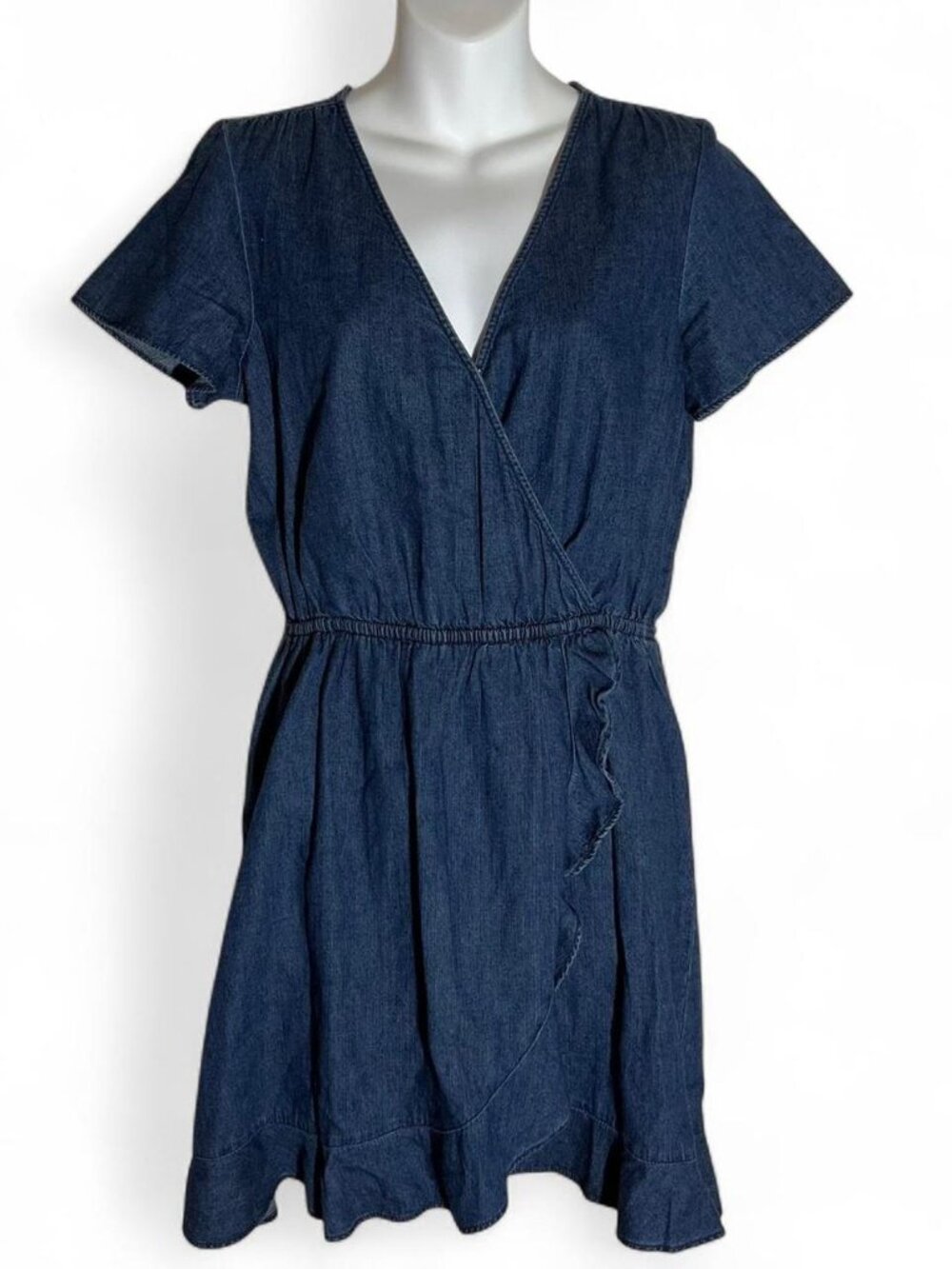 J. Crew Chambray Ruffle Faux Wrap Dress